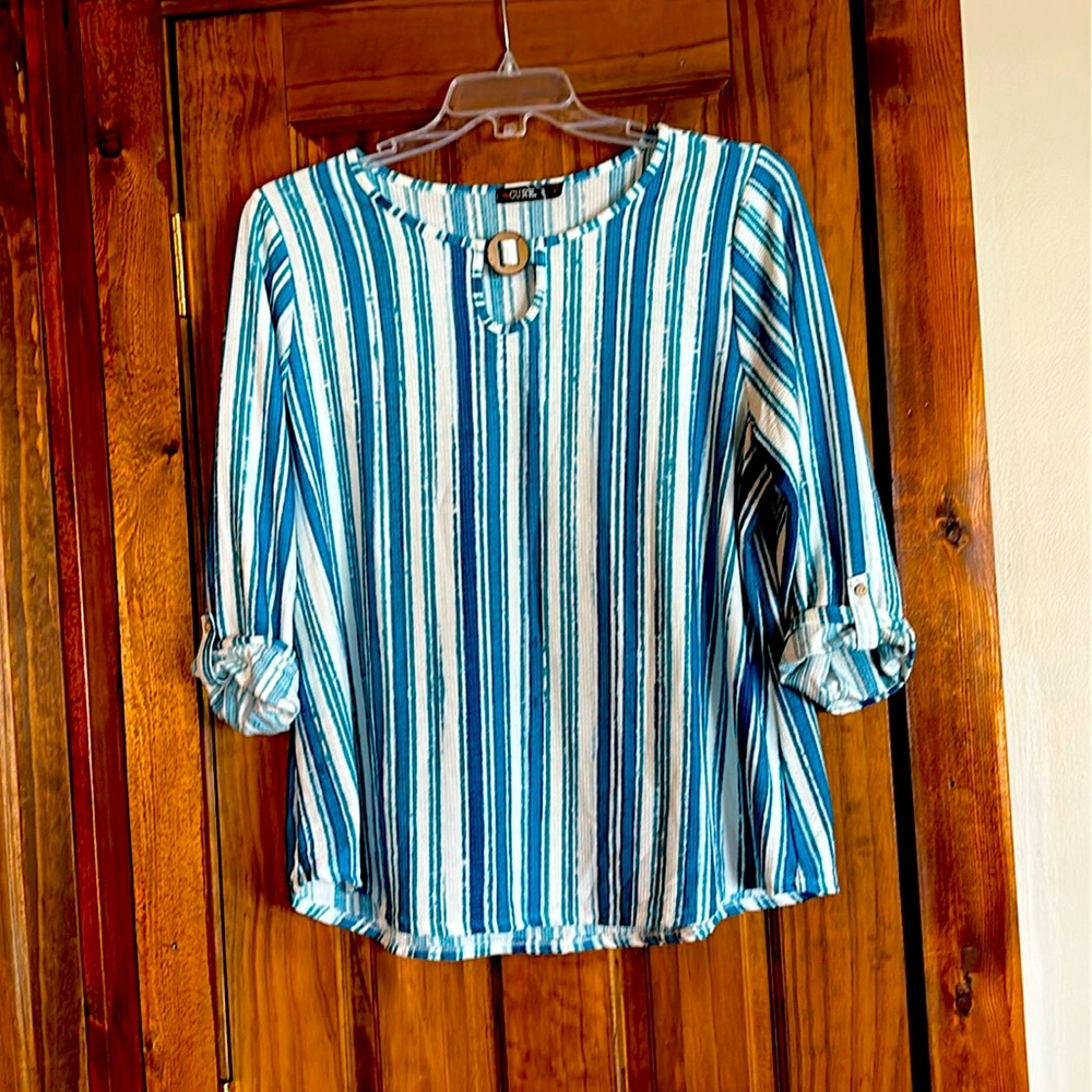 Blue and white striped blouse